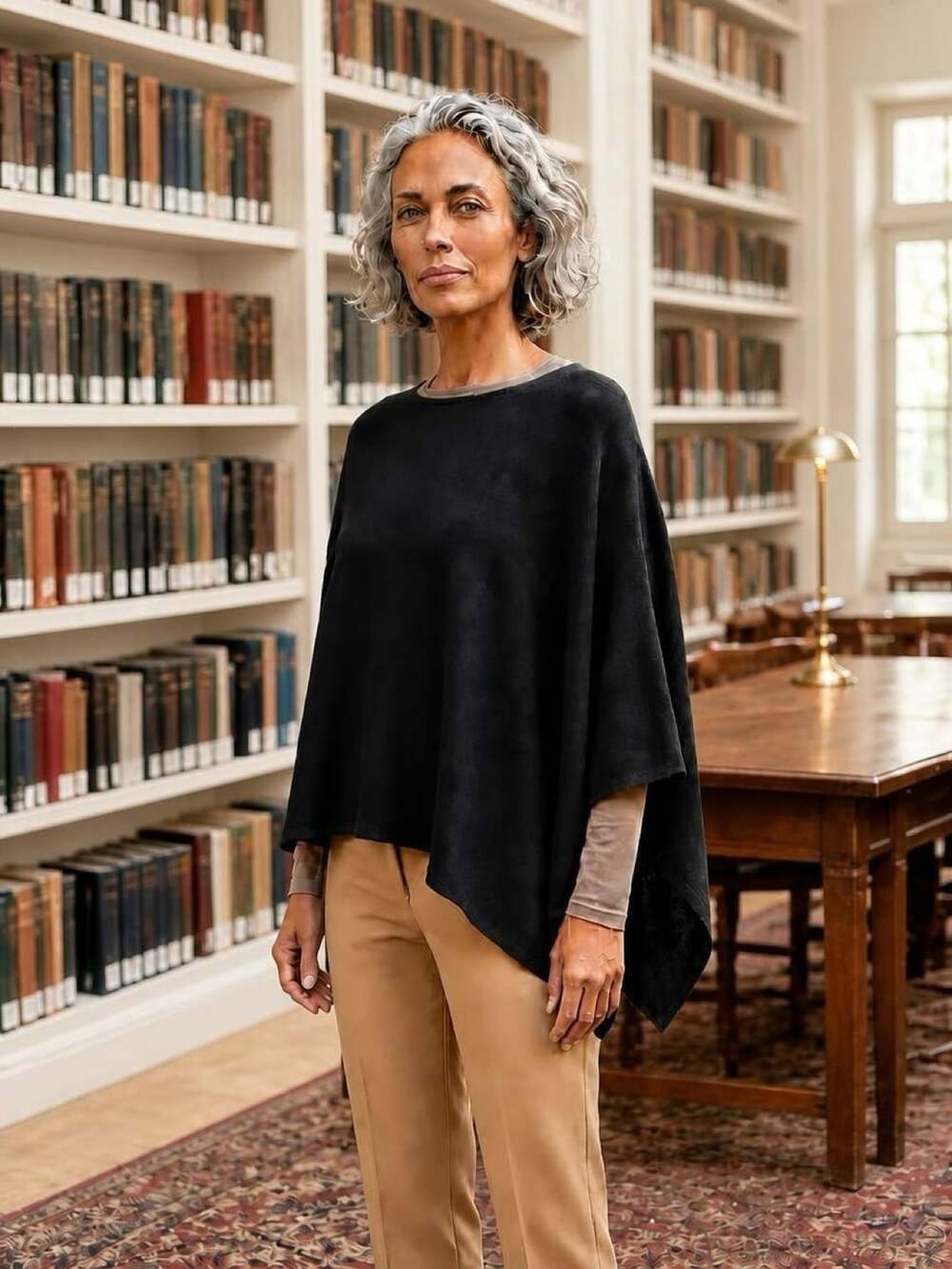 Eileen Fisher Black Fine Knit Poncho Sweater One Sz. OS  Ruana Shawl Lagenlook